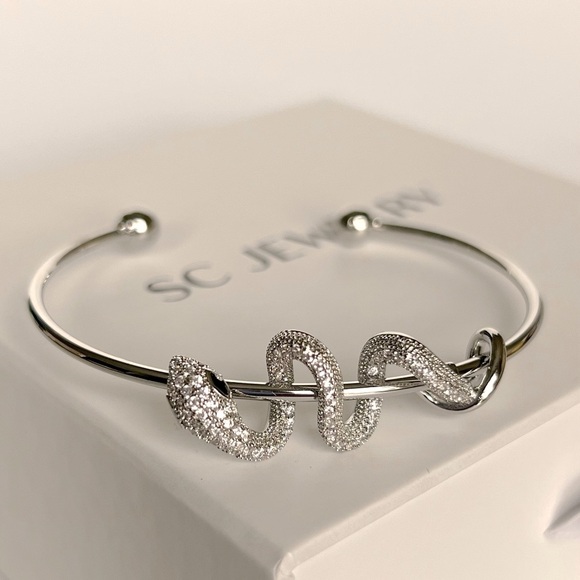 Snake Bangle Silver Bracelet Luxury Bracelet Jewelry Platinum Plated - Picture 4 of 13